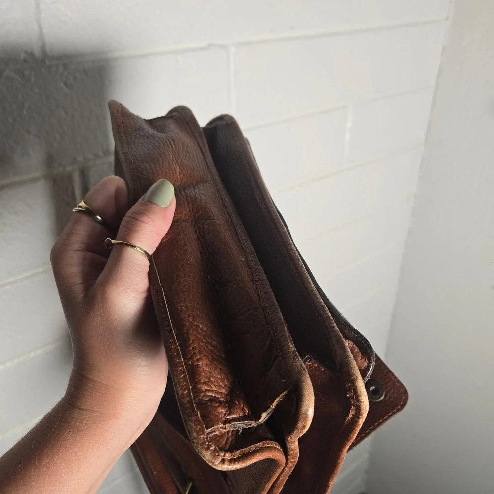Vtg Overland Messenger Bag Brown Pebbled Leather Medium Crossbody Satchel Bag